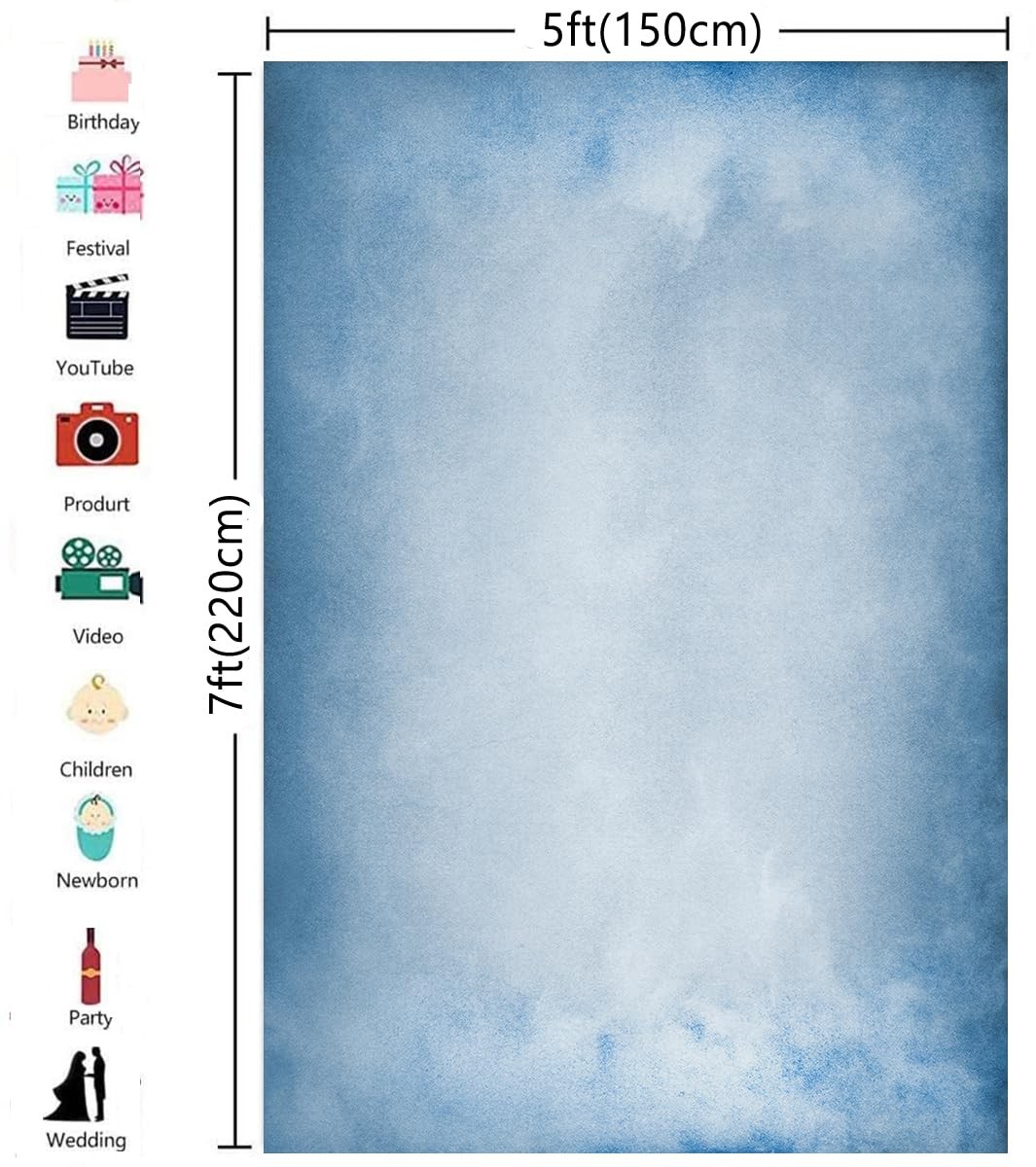 5x7ft Blue Abstract Photography Backdrop Bright Mottled Anniversary Studio Prop