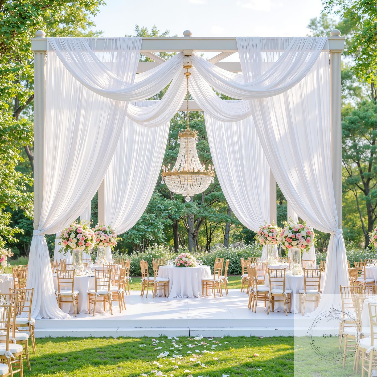 White Wedding Arch Draping Fabric, 2 Packs 29″ x 20FT Sheer Fabric Arch Drapery