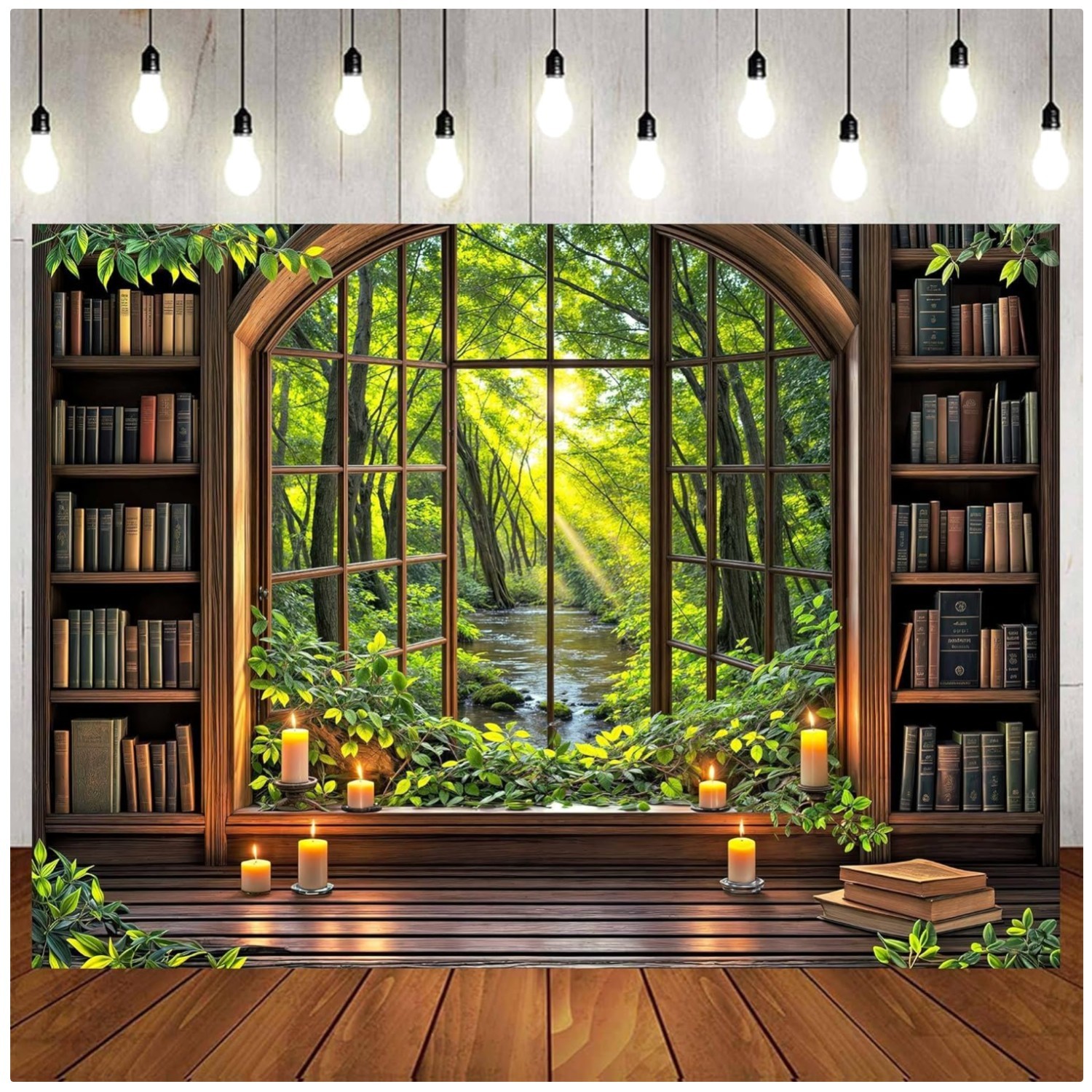 Vintage Forest Bookshelf Backdrop for Zoom Meetings