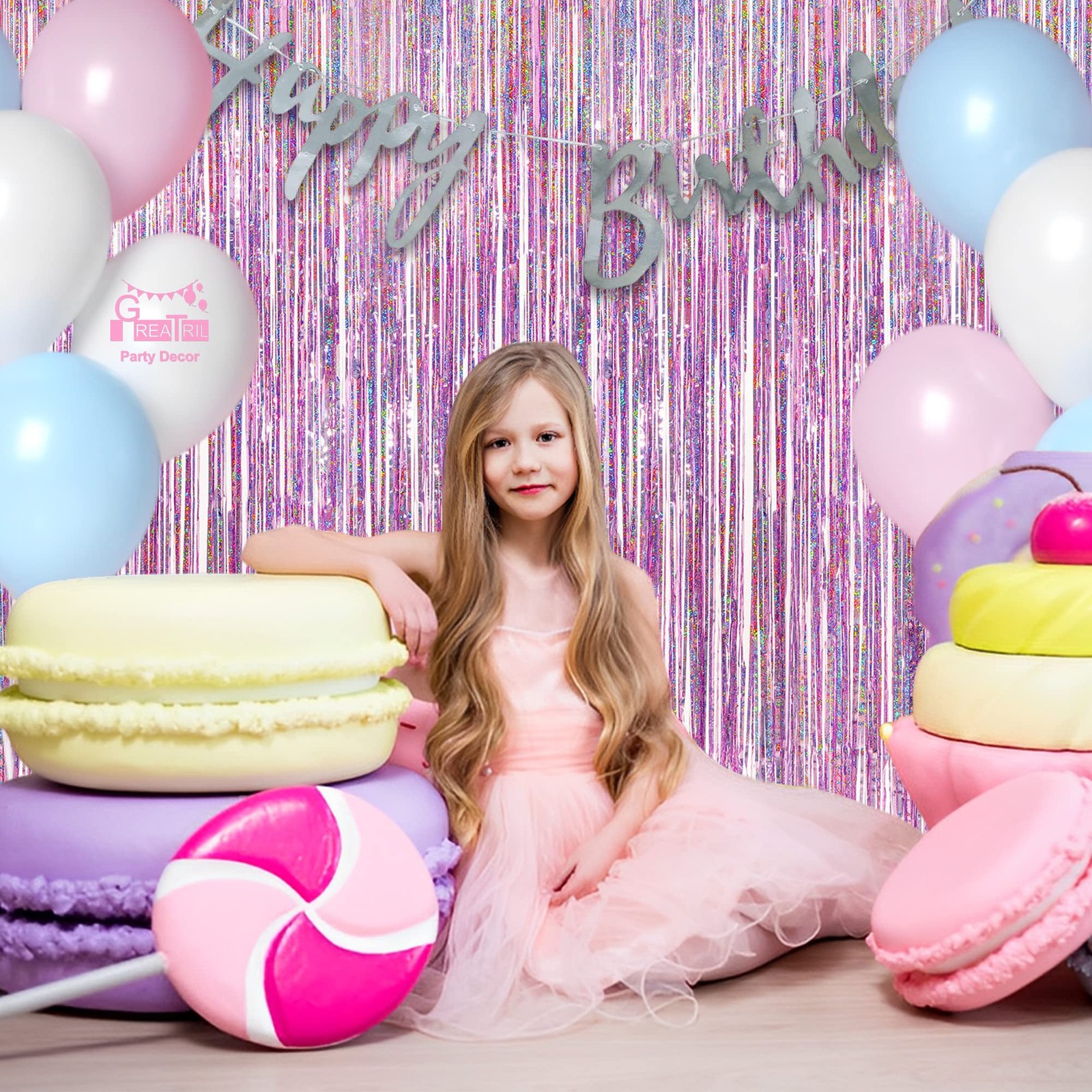 Pink Tinsel Curtain Party Backdrop – GREATRIL Foil Fringe 3.2ft*8.2ft,