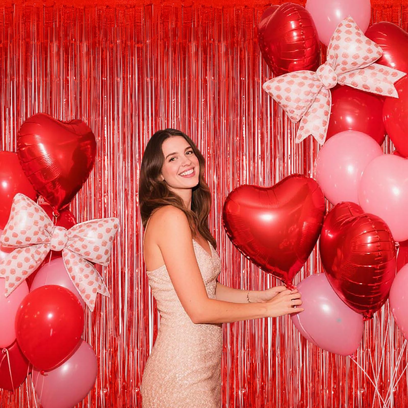 Red Foil Curtains 3.28×6.56 Ft Shiny Metallic Tinsel Backdrop Fringe