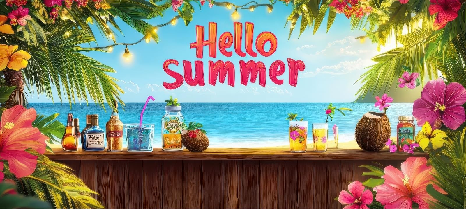 Hello Summer Hawaiian Garage Door Banner 13x6ft