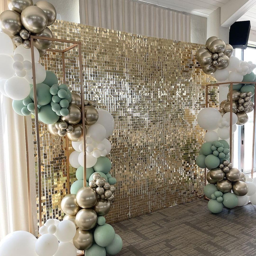 Light Gold Shimmer Wall Backdrop 24PCS Square Sequin Shimmer Backdrop Panel