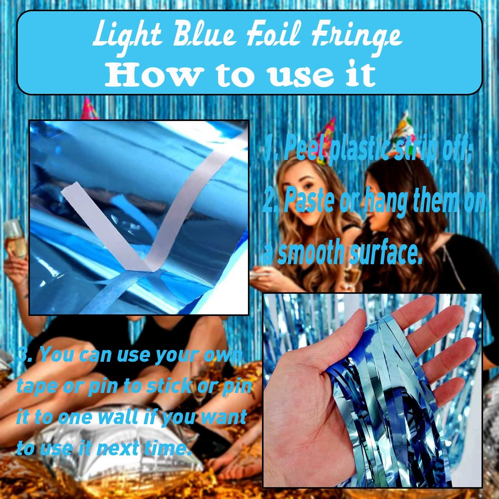 8 PCS Light Blue Tinsel Foil Fringe Curtain Backdrop Metallic 3.28×8.2 FT