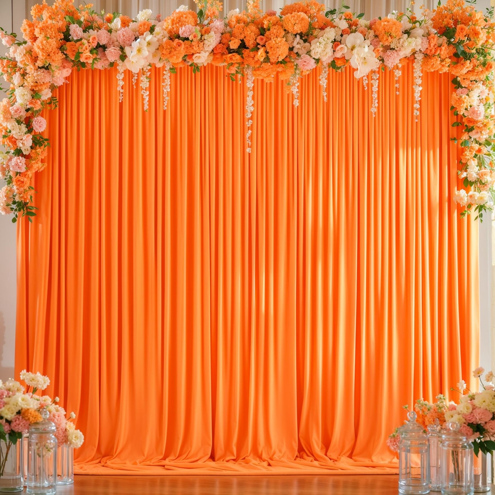 8x10ft Orange Backdrop Curtains Wrinkle Free Polyester Photography 2 PCS