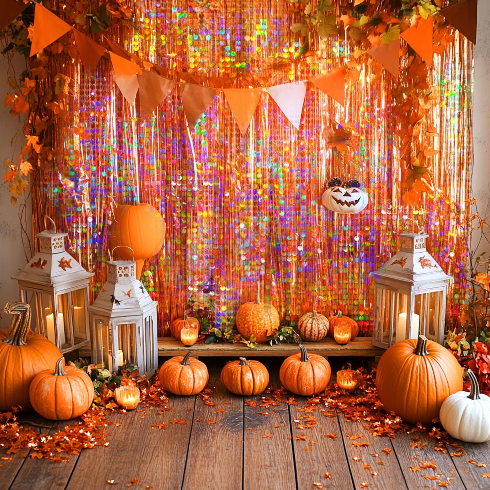 Orange Foil Fringe Curtain 4 Packs Glitter Metallic Tinsel Backdrop Party Decor