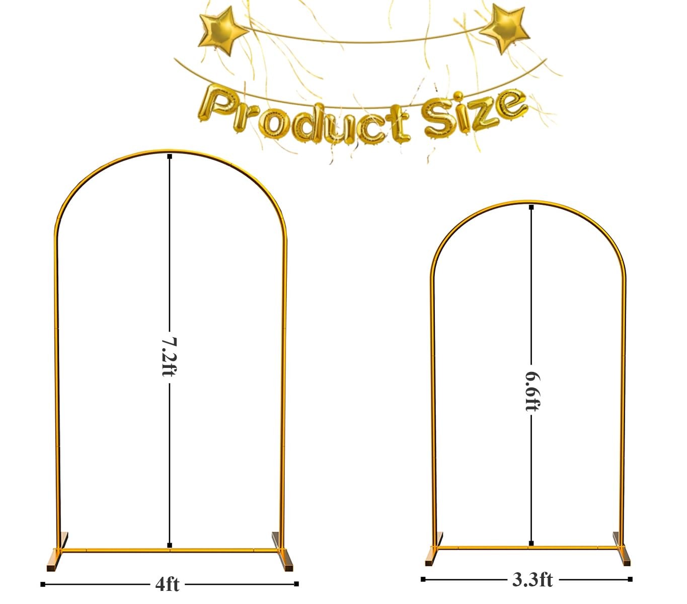 Gold Metal Arch Backdrop Stand Set, 7.2ft / 6.6ft / 6ft Balloon Arch Frame fo…