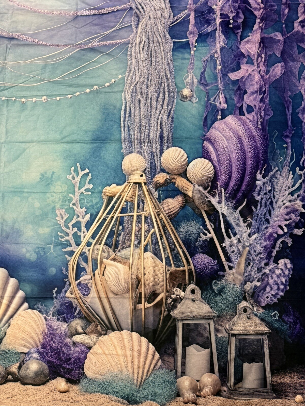 Under The Sea Purple Photography Back Drop Sea Shells Mermaid Theme 7 ft x 5 ft