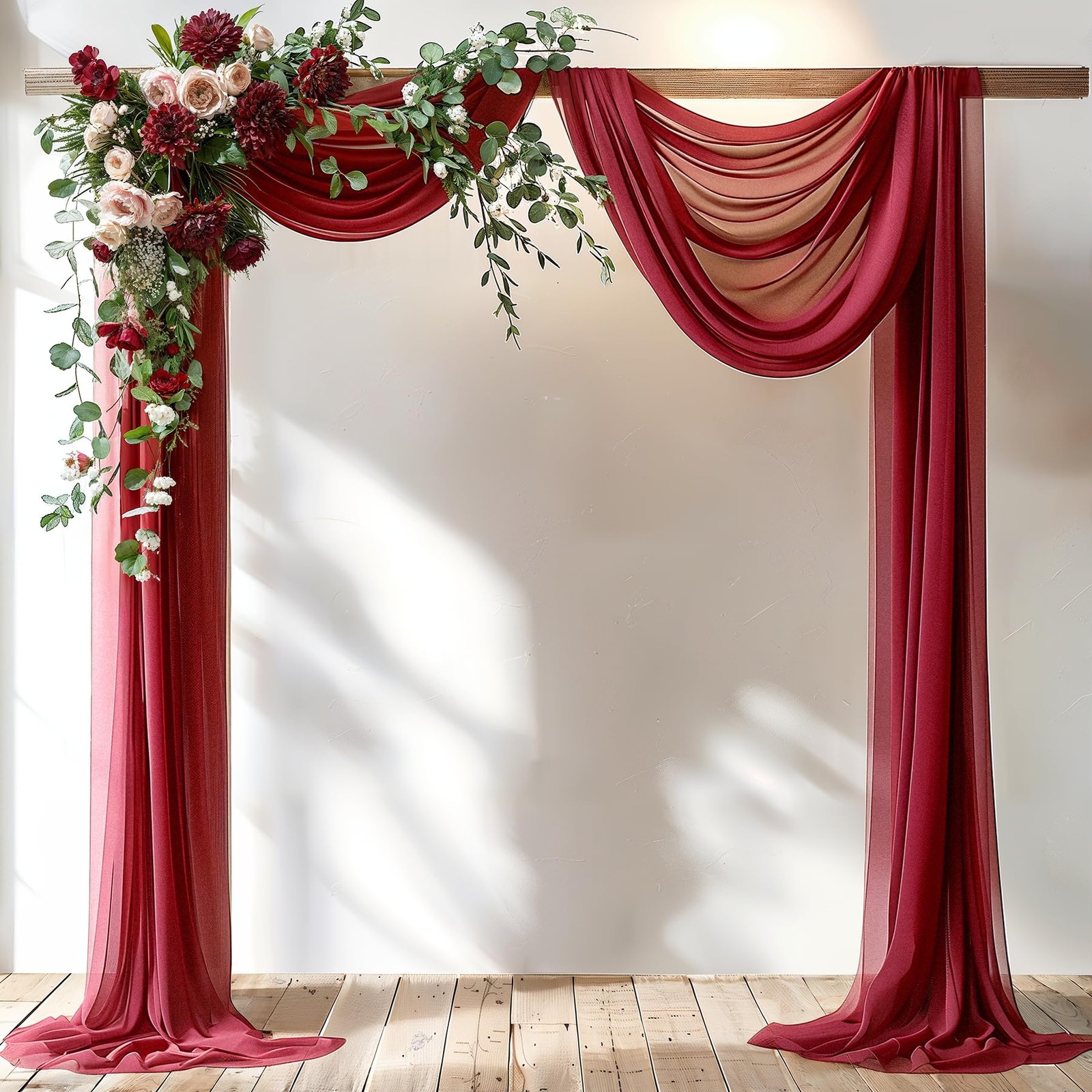 2 Panels Burgundy Arch Draping Fabric, 30 Inch x 20FT, Sheer Backdrop, Decor