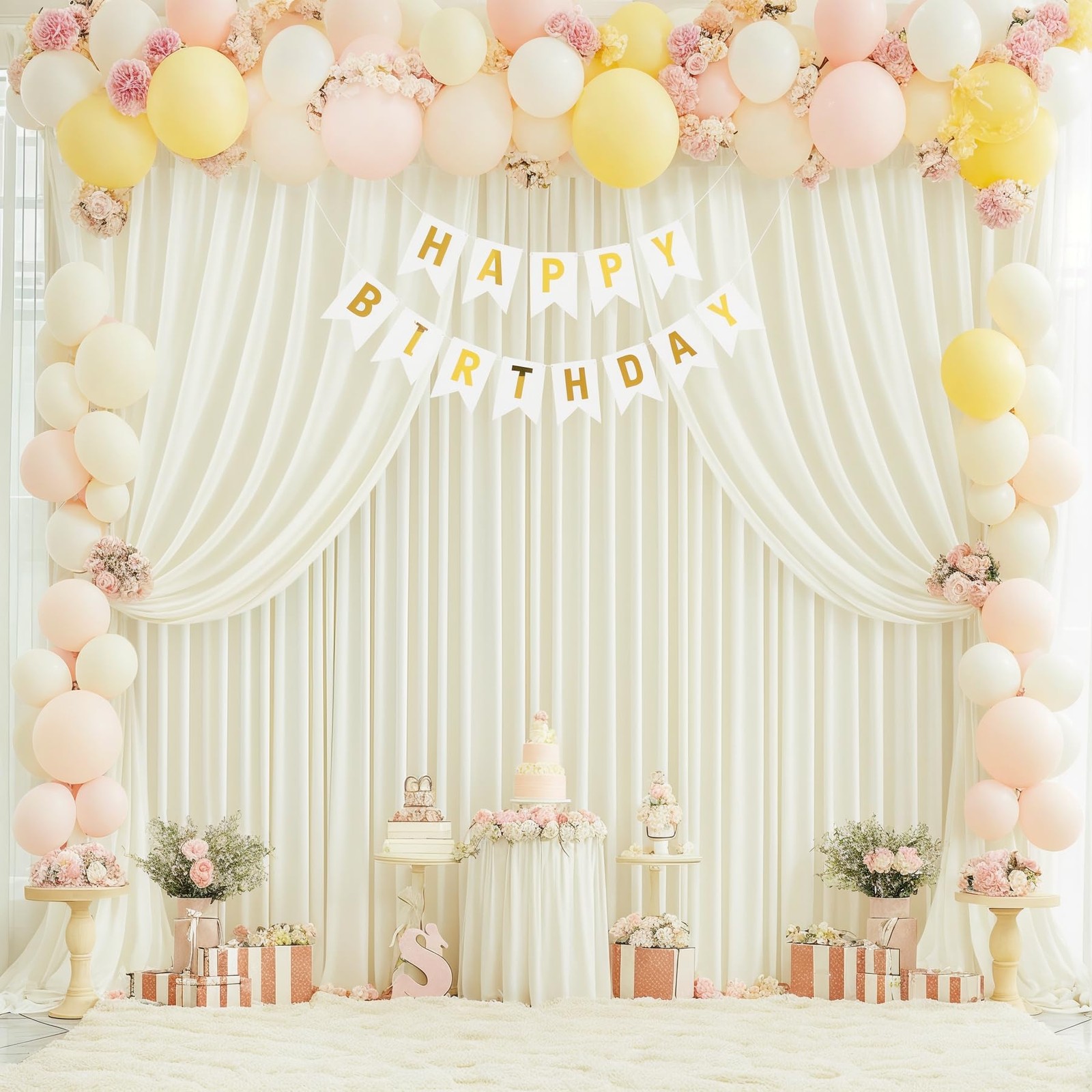 2 PCS 4x10ft Ivory Backdrop Curtains Wedding Photography Drapes 8x10ft Size
