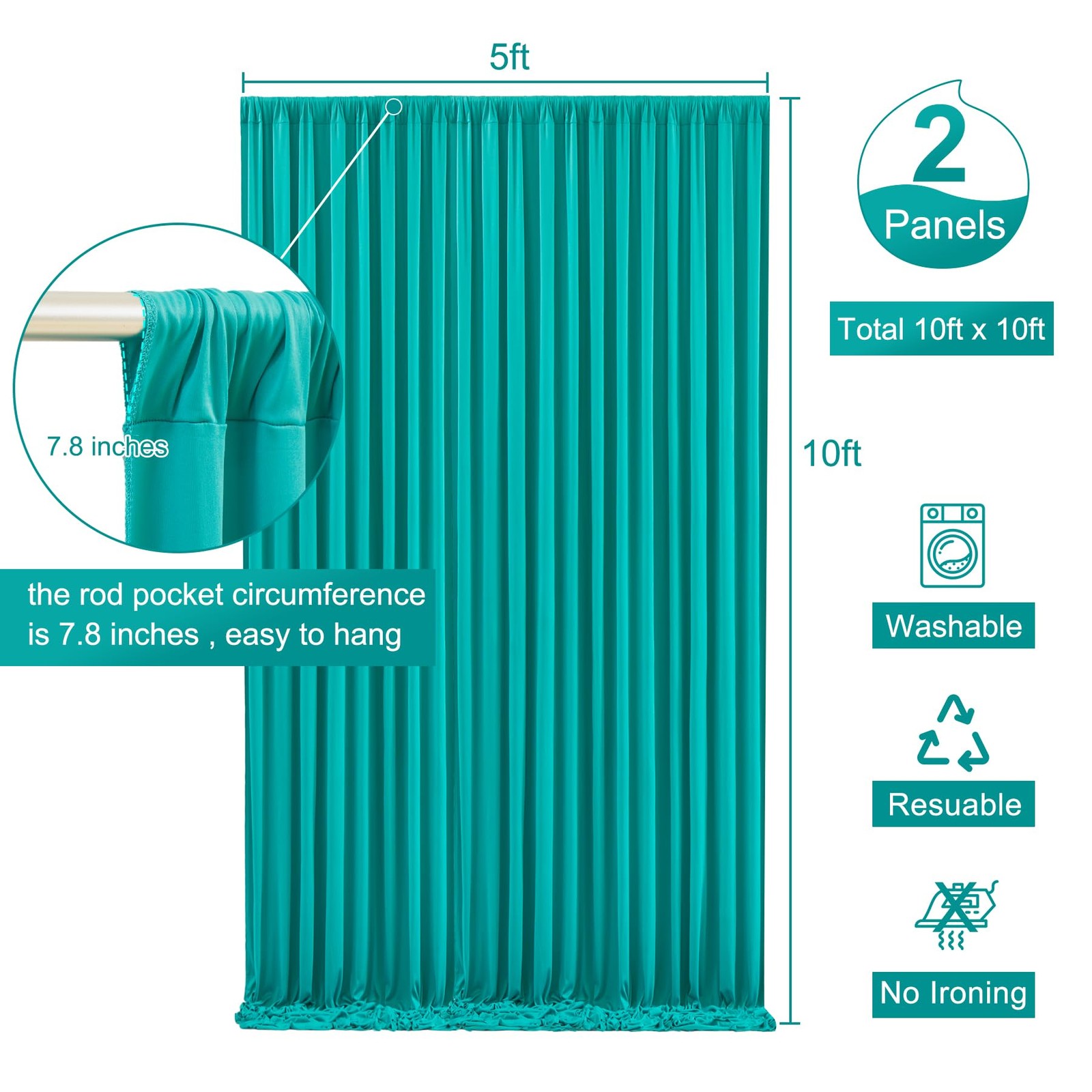 10×10 FT Turquoise Backdrop Curtain Wrinkle Free Drapes 5×10 FT 2 Panels