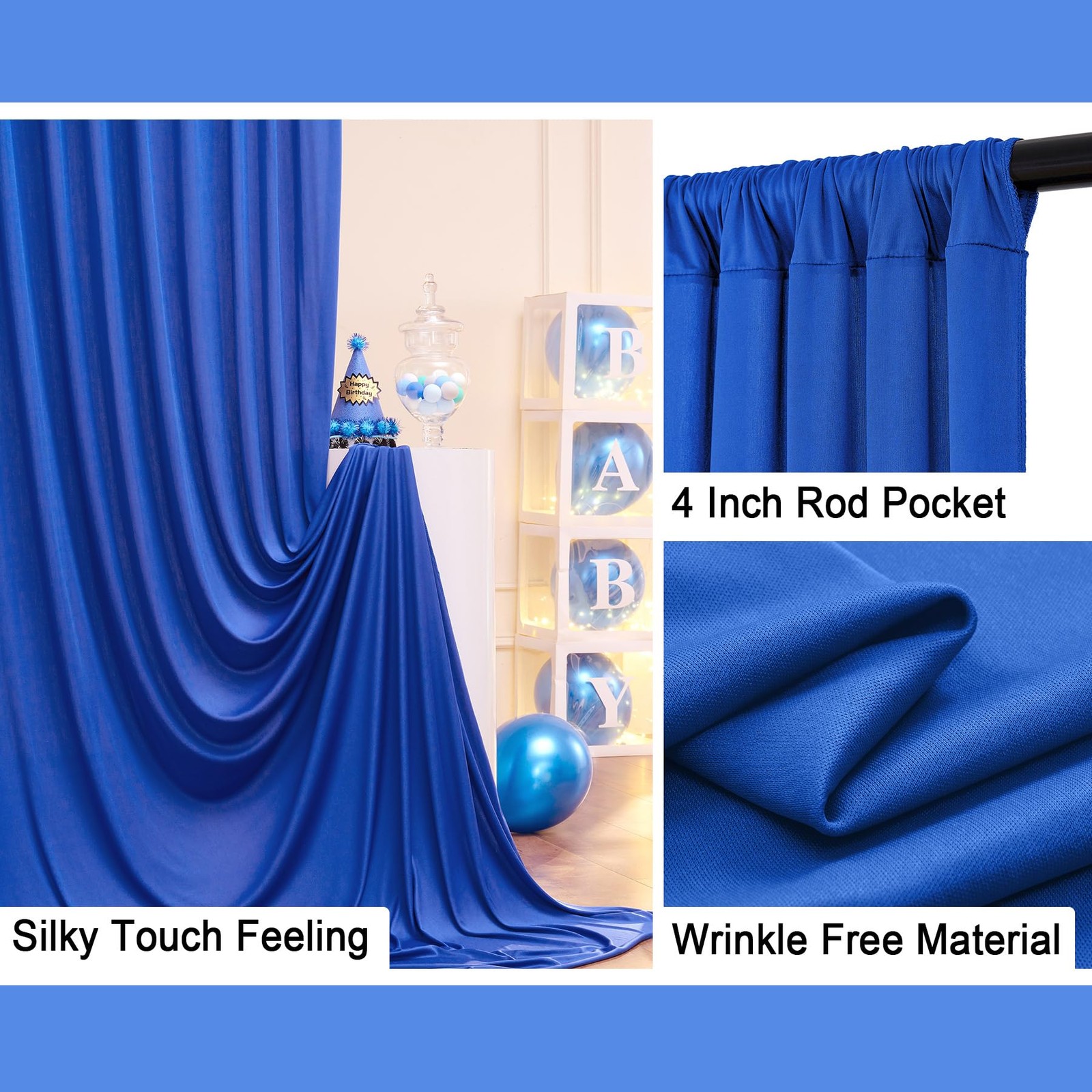 10ft x 10ft Wrinkle Free Royal Blue Backdrop Curtains for Party Stage Wedding…