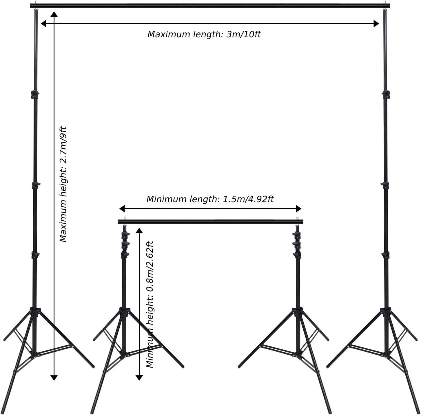 Adjustable Photo Backdrop Stand, 10x9ft(WxH), Aluminum Alloy, Black