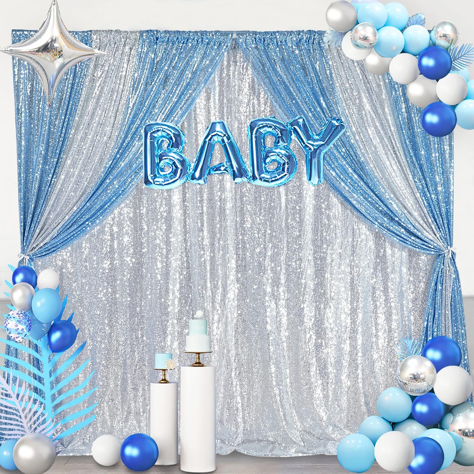 7ftx7ft Silver Sequin Backdrop Curtain Glitter Photo Booth for Party Events