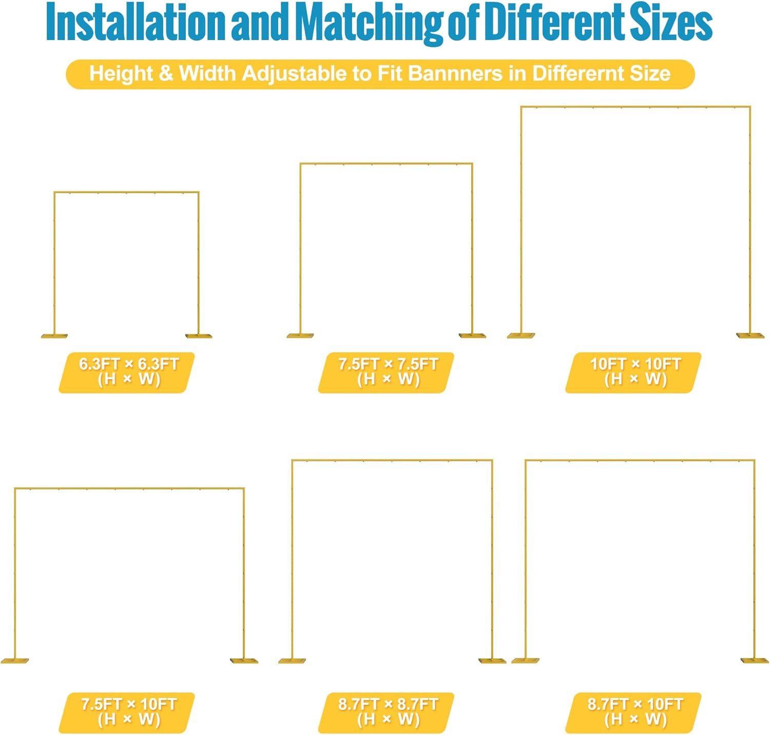 10FT X 10FT Backdrop Stand Heavy Duty with Base, Gold Portable Adjustable Pipe a