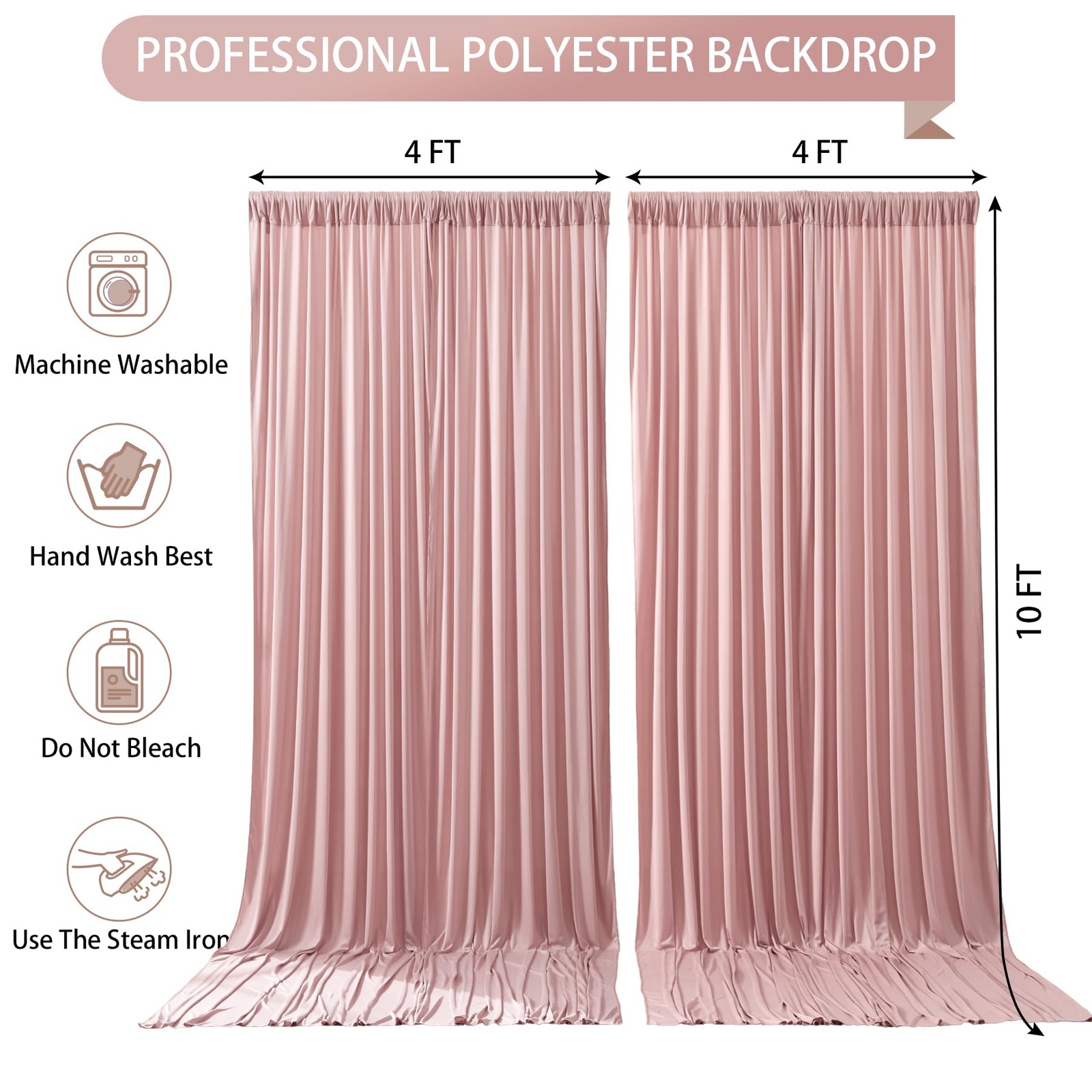 Rose Backdrop Curtains Wrinkle Free Polyester Photography Drapes 8×10 Ft