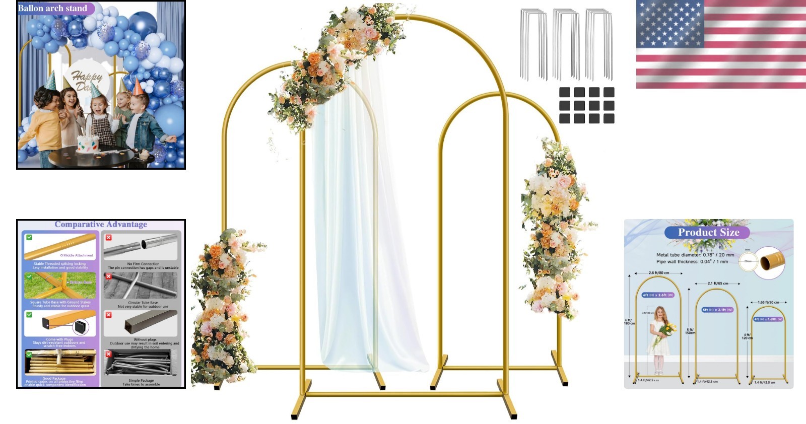 Durable Metal Arch Frame Set of 3 – Stunning Wedding, Birthday & Bridal Decor