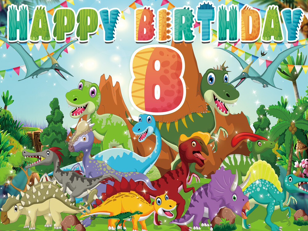 Cartoon Dinosaur 1st t0 9th Personalised Birthday Backdrop Party Supplies 7x5Ft