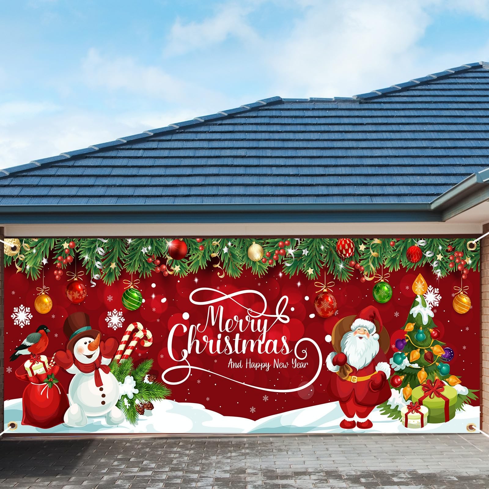 Christmas Garage Door Banner 13 x 6 ft Large Red Merry Christmas Garage Door …