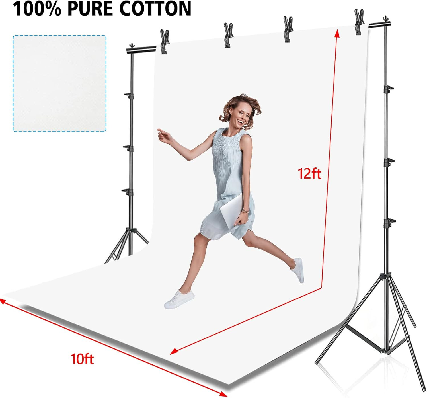 Photo Background Support System with 10 X 10Ft Backdrop Stand Kit,10 X12Ft 100%