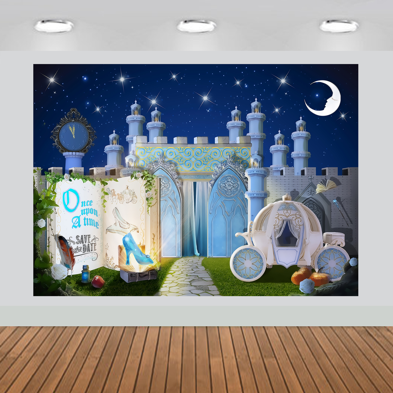 Fairytale Storybook Princess Castle Night Party Backdrop Scene Setters 7×5 feet