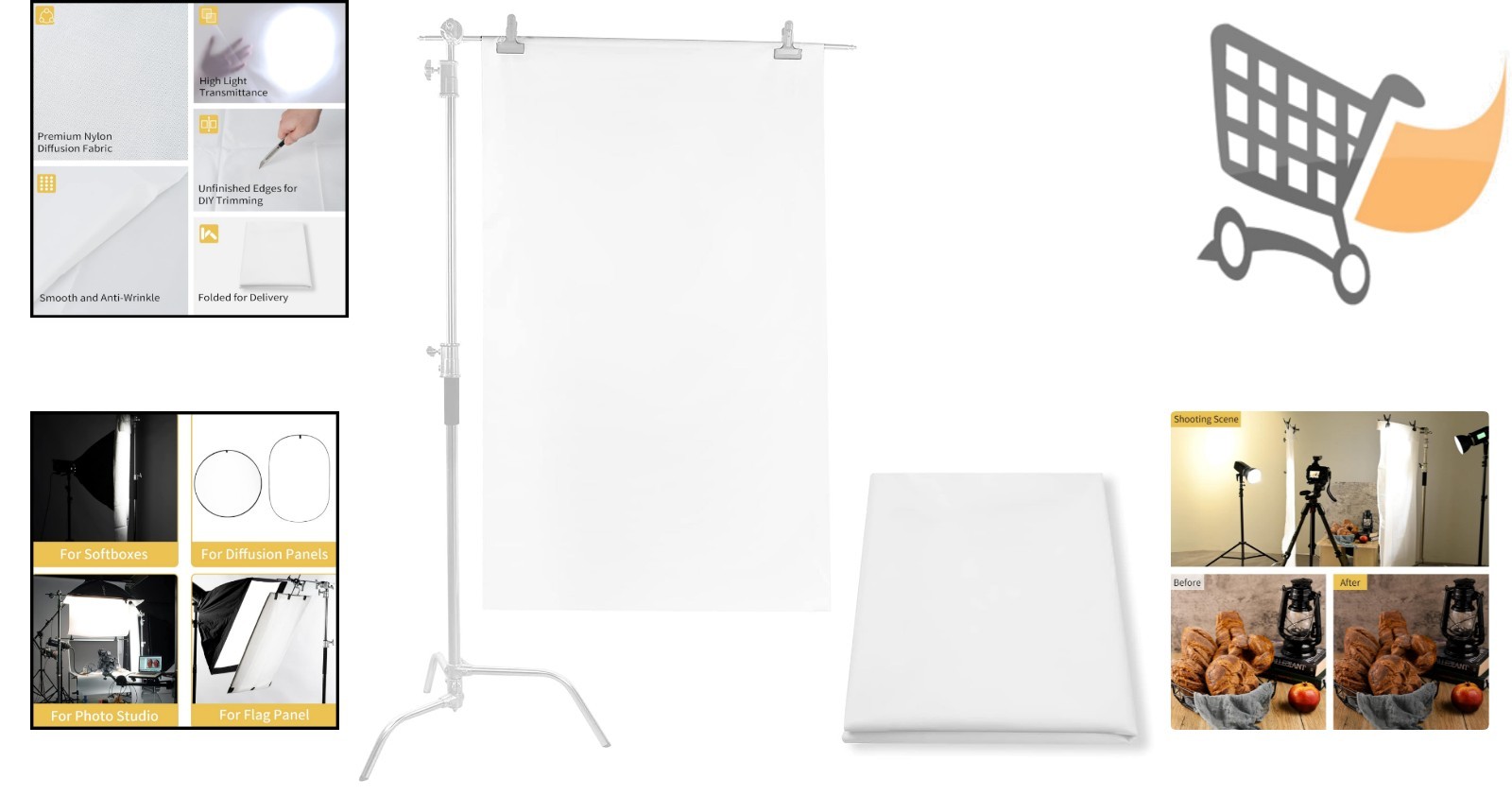 Photography Diffusion Fabric Nylon Silk White 1M x 1.7M Softbox Light Modifier