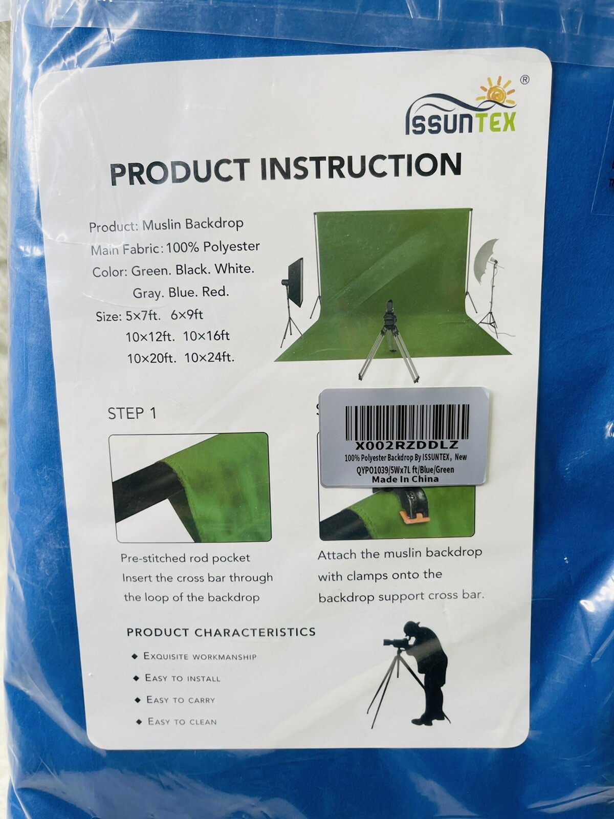 NEW Issuntex 5x 7 feet Blue Photography Muslin Backdrop.