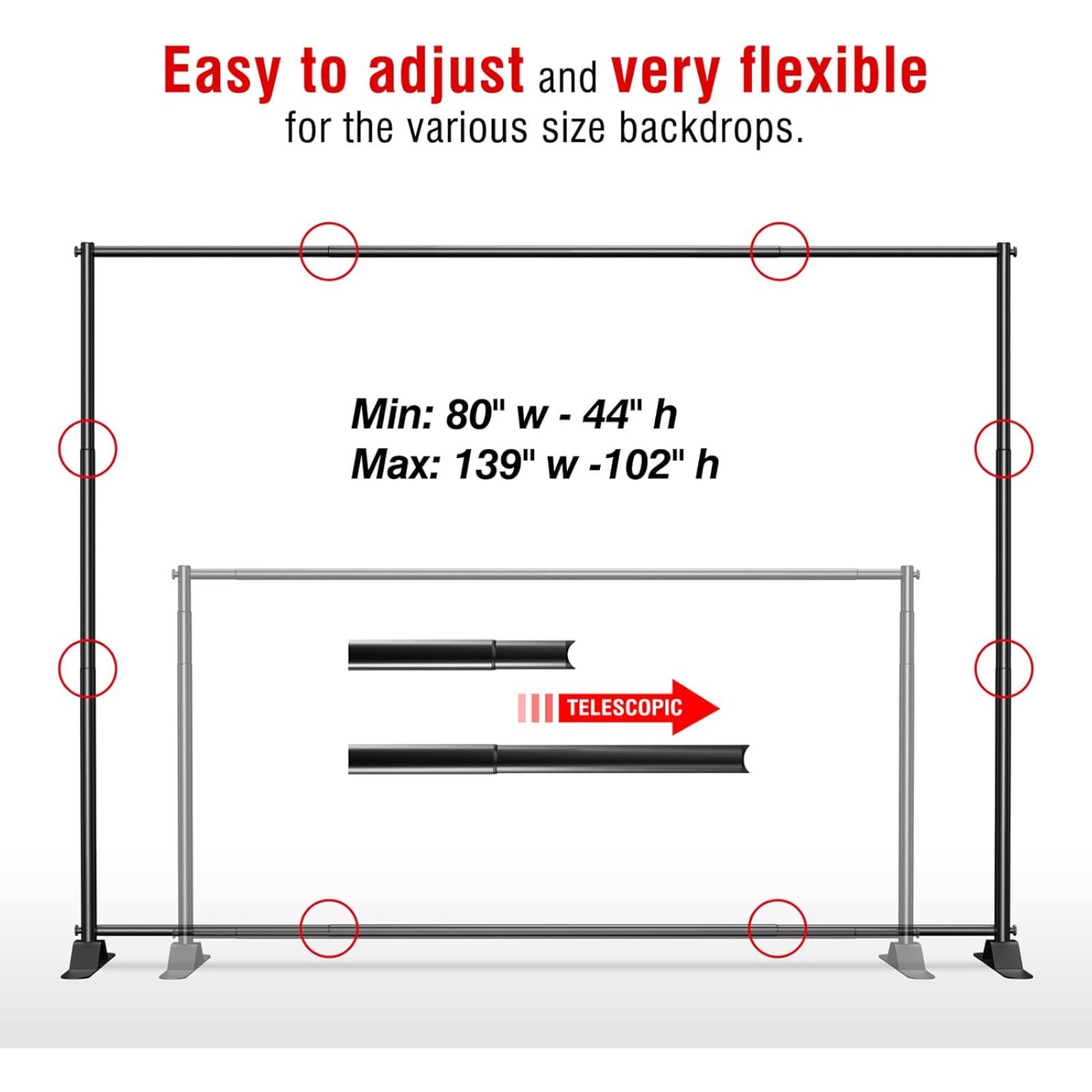 Telescopic Backdrop Stand Background Banner Kit 10×8 ft for Party & Photo Studio