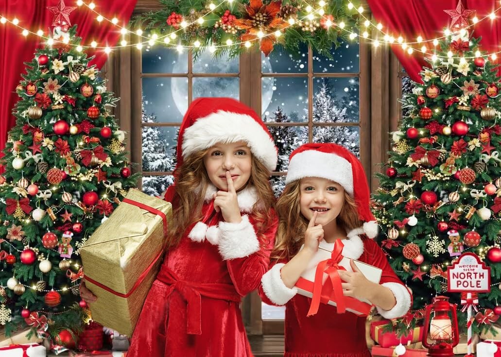 CYLYH 7x5ft Christmas Backdrop – Xmas Window Photography 7x5ft, red