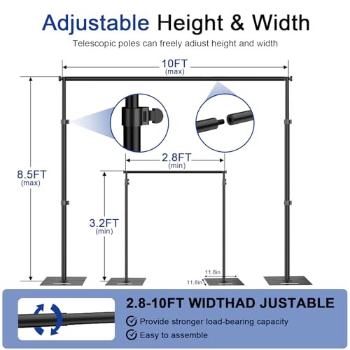 Backdrop Stand, Adjustable Photography Background Frame, Heavy Duty 8.5x10ft