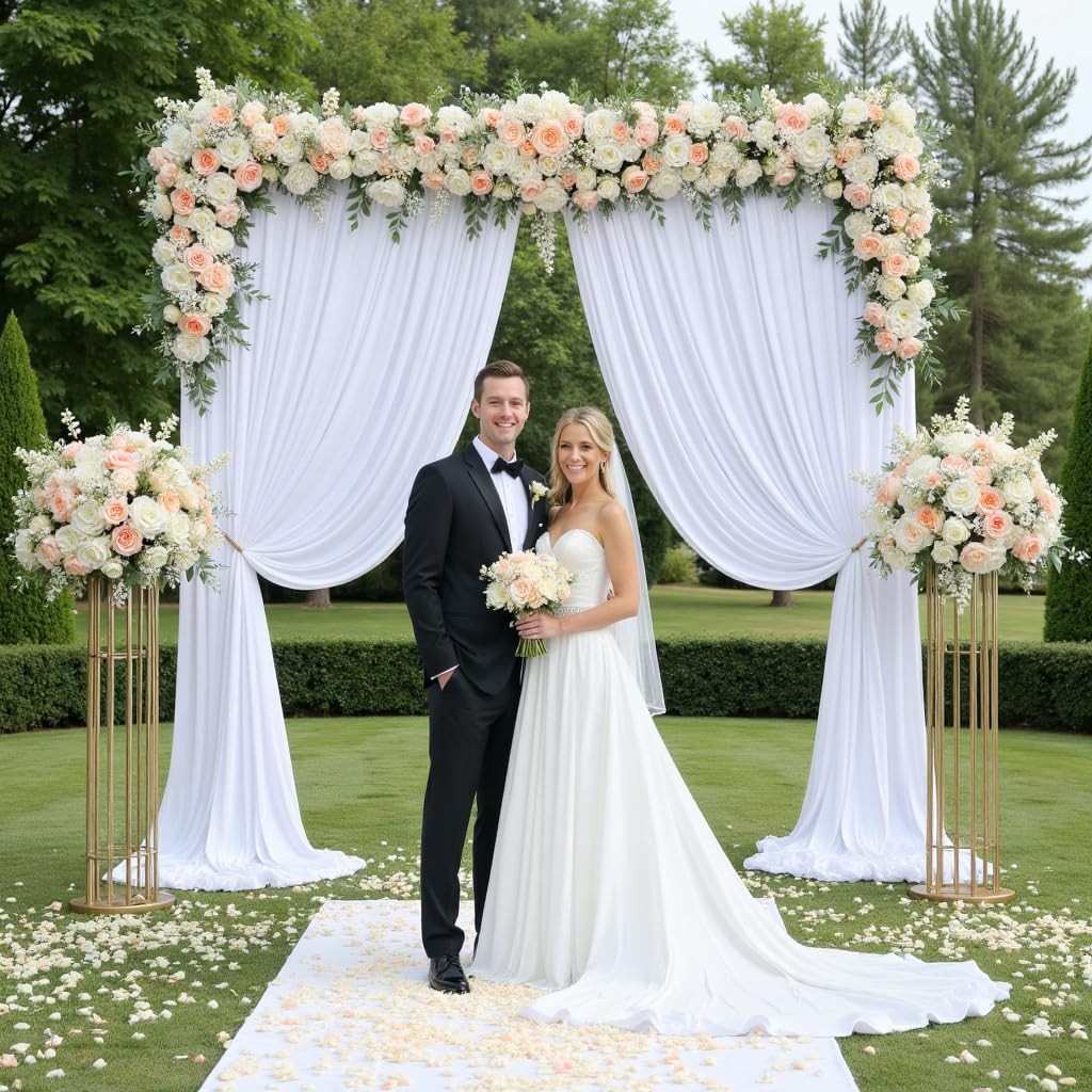 10ft×12ft White Backdrop Curtain for Wedding Parties, 2 Panels Wrinkle Free P…