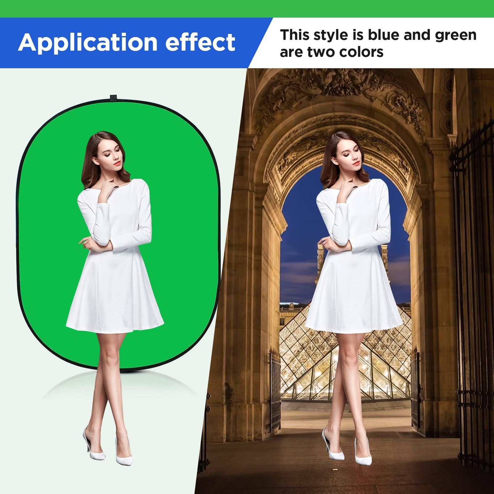 Portable Green Screen Backdrop with Stand,Foldable 5x7ft Chromakey Blue&Green Sc