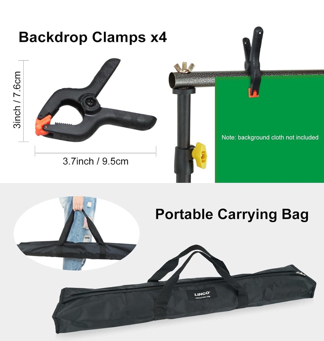 LINCO Lincostore Backdrop Support Stand Kit 10×6.5ft Adjustable Photography 4171
