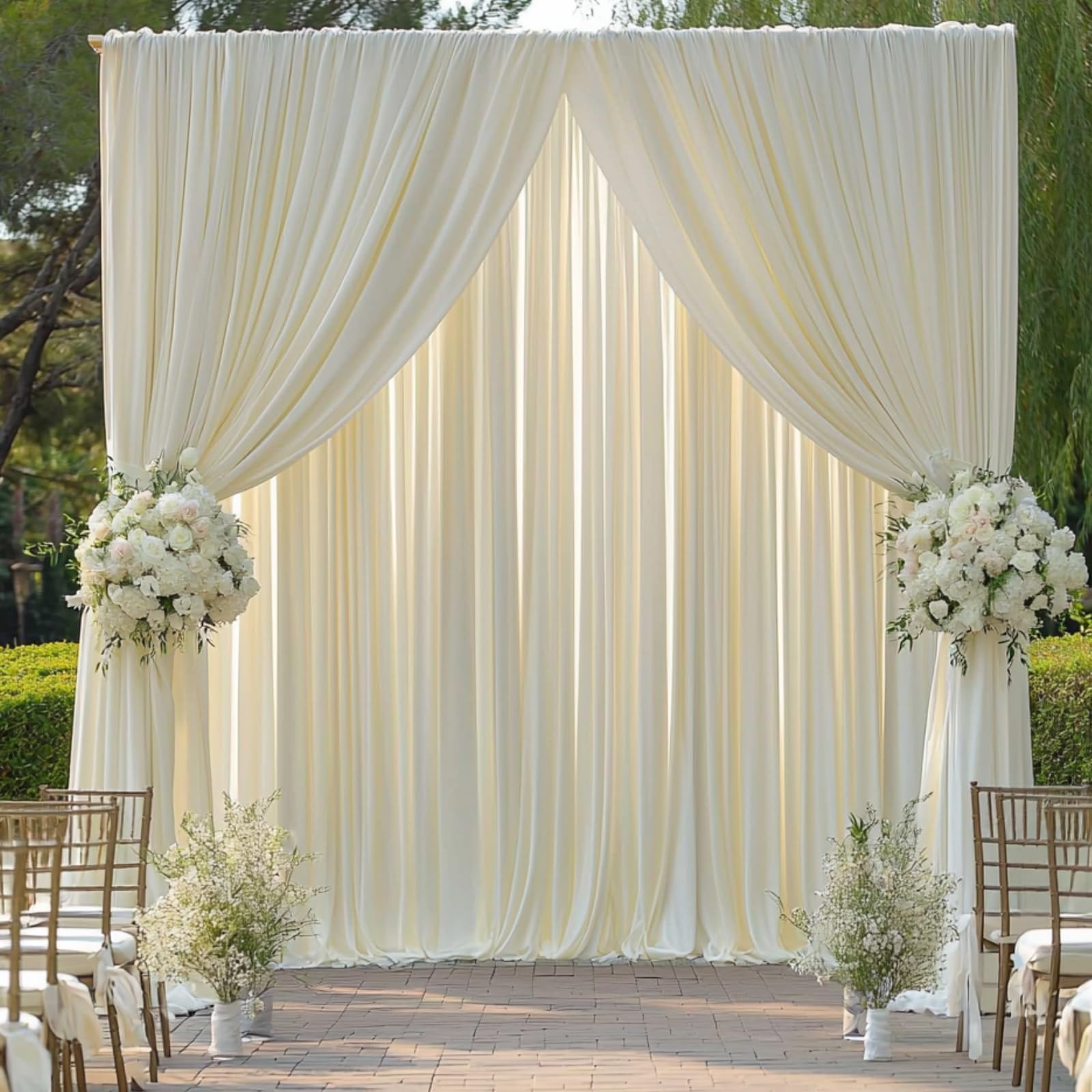 2 PCS 5×12 FT Ivory Wedding Backdrop Curtains Wrinkle Free Fabric Drapes