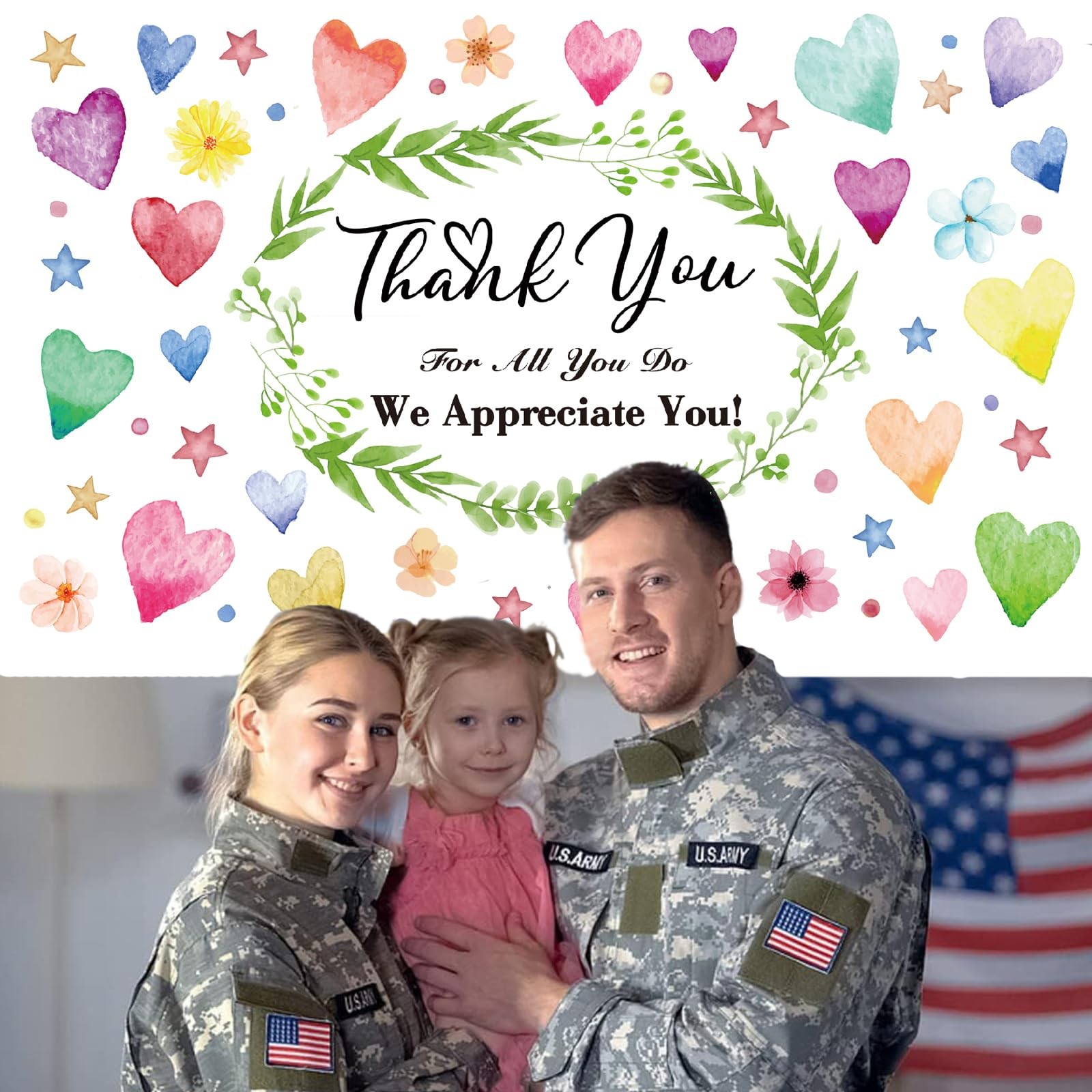 Colorful We Appreciate You Banner Thank You for All You Do Backdrop Heart Flo…