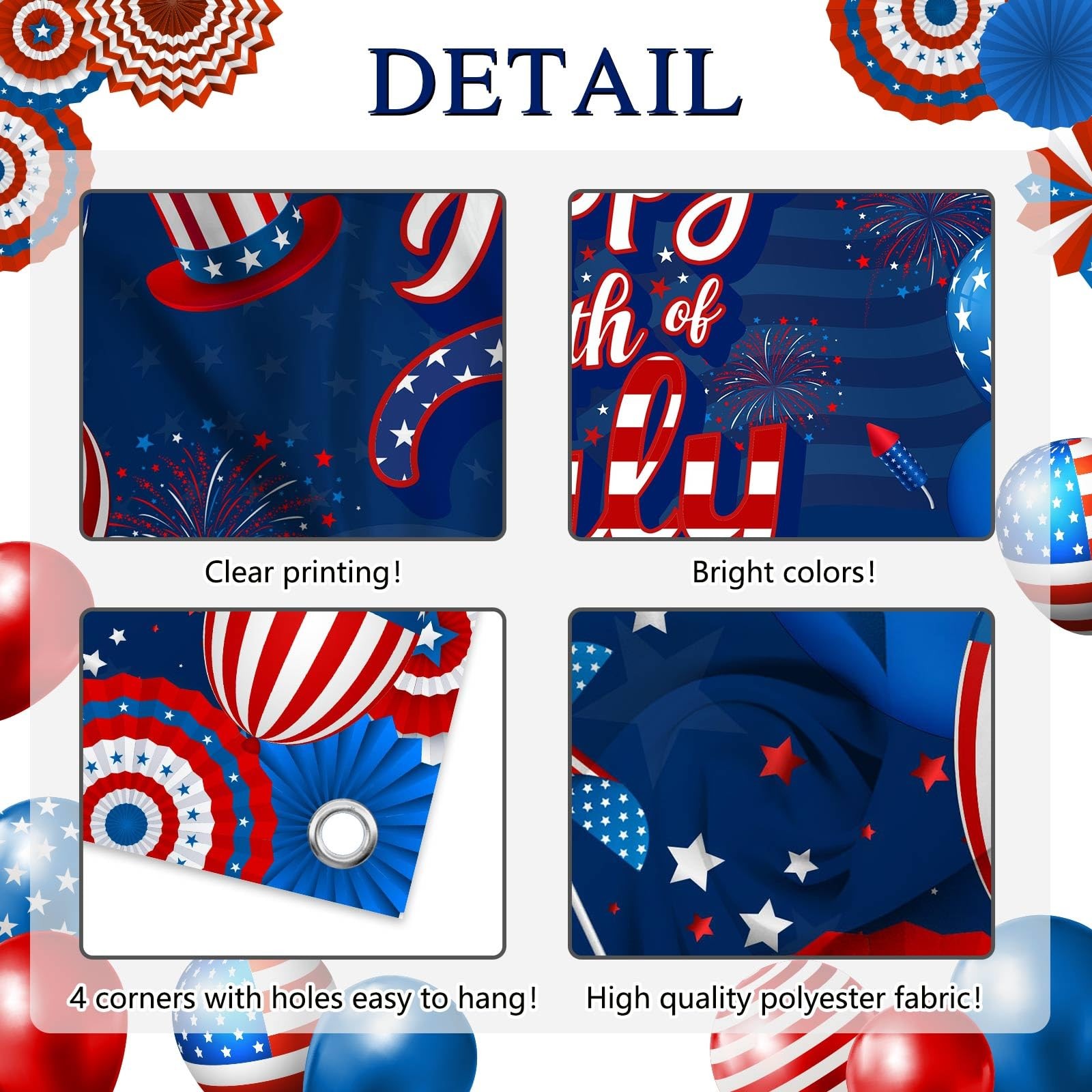 4th of July Backdrop Banner Independence Day Decorations Background for Photogra