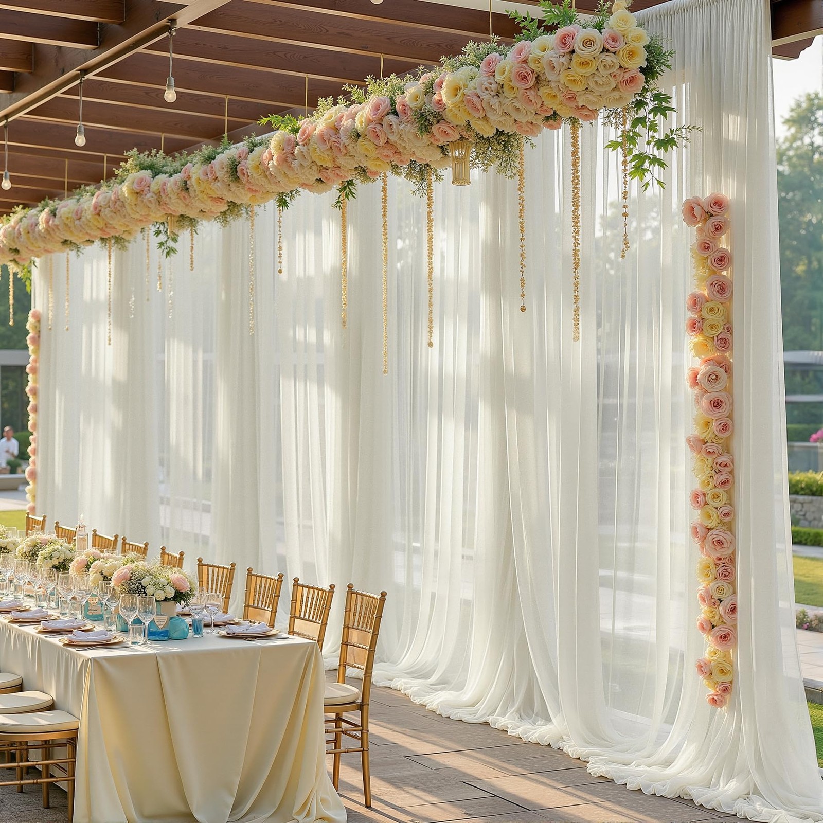 10×10 FT Ivory Sheer Tulle Backdrop Curtains Wedding Photo Drapes 2 PCS