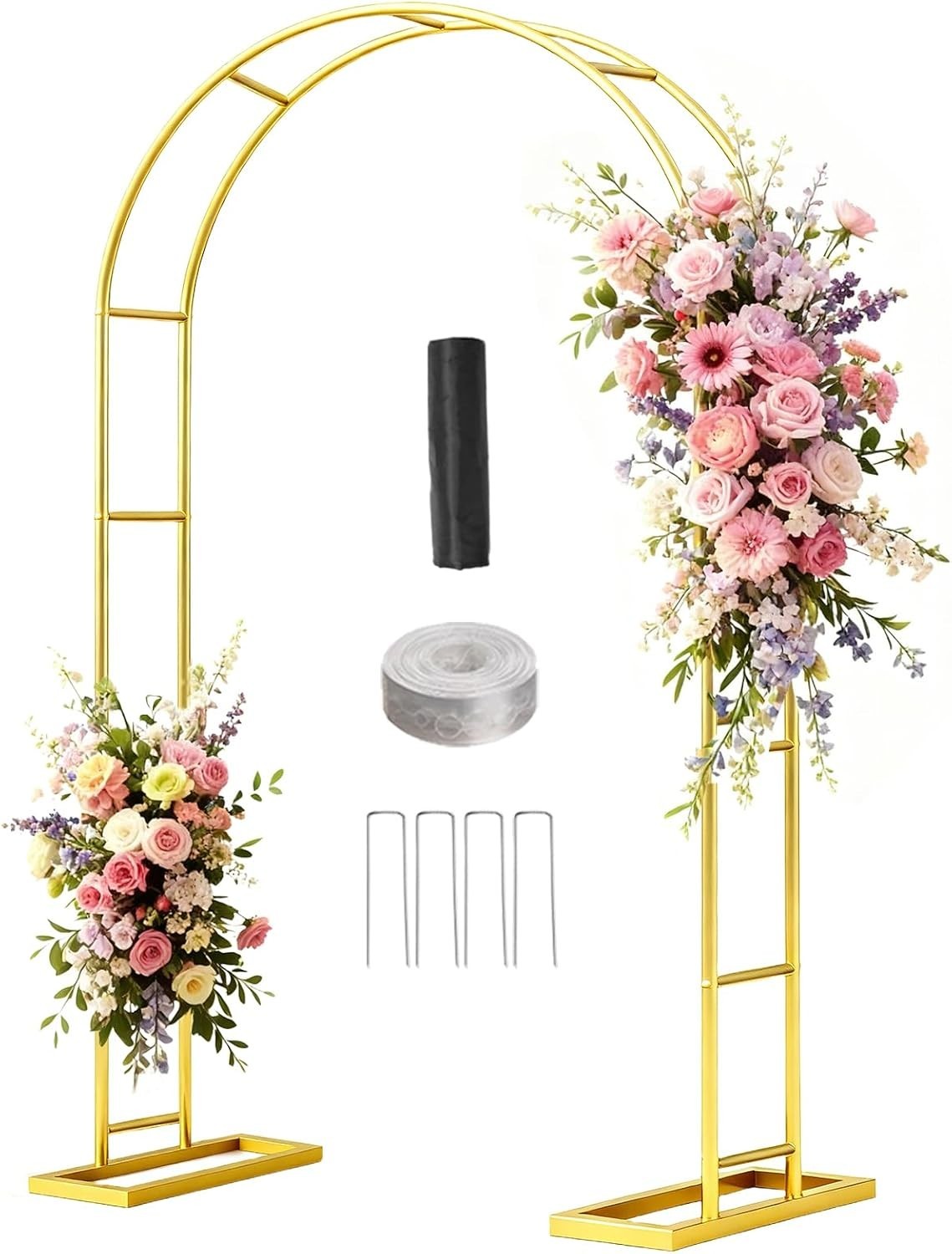 7.2FT Metal Wedding Arch Stand Gold Square Arched Backdrop Frame Metal Pergol…
