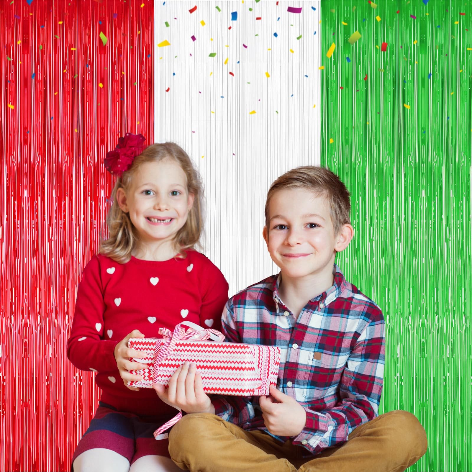 1 PC Red White Green Italian Party Tinsel Foil Fringe Curtain Backdrop Decor