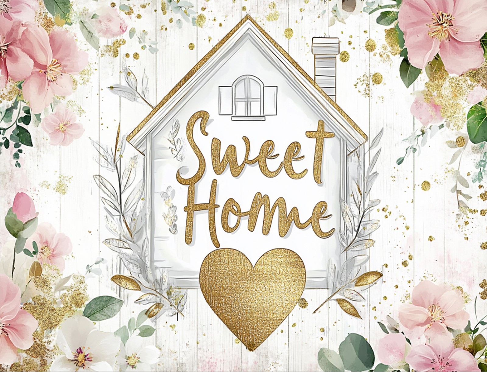 10x8ft Pink Floral Home Sweet Home Housewarming Vinyl Backdrop Photo Background