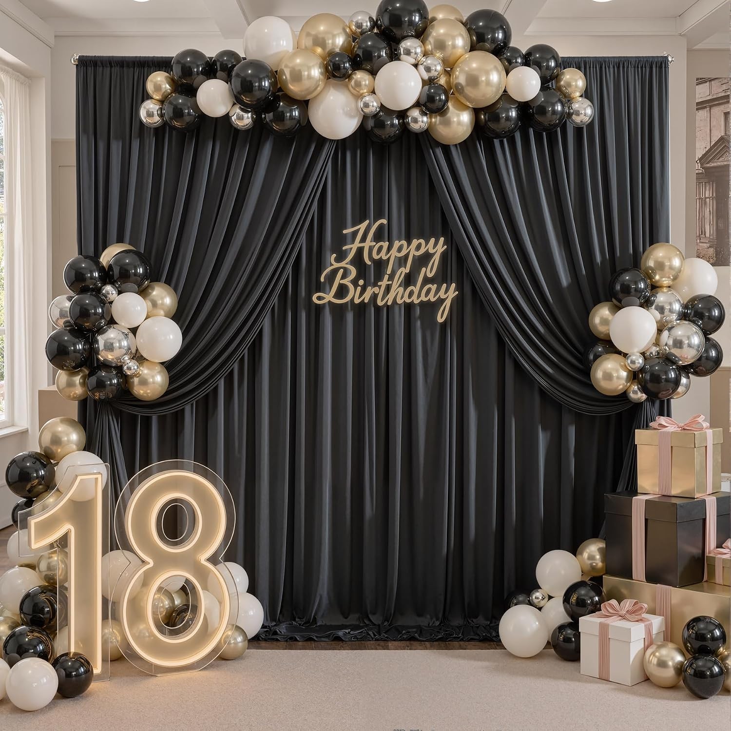 20ft x 10ft Wrinkle Free Black Backdrop Curtains for Parties 4 Panels 5x10ft
