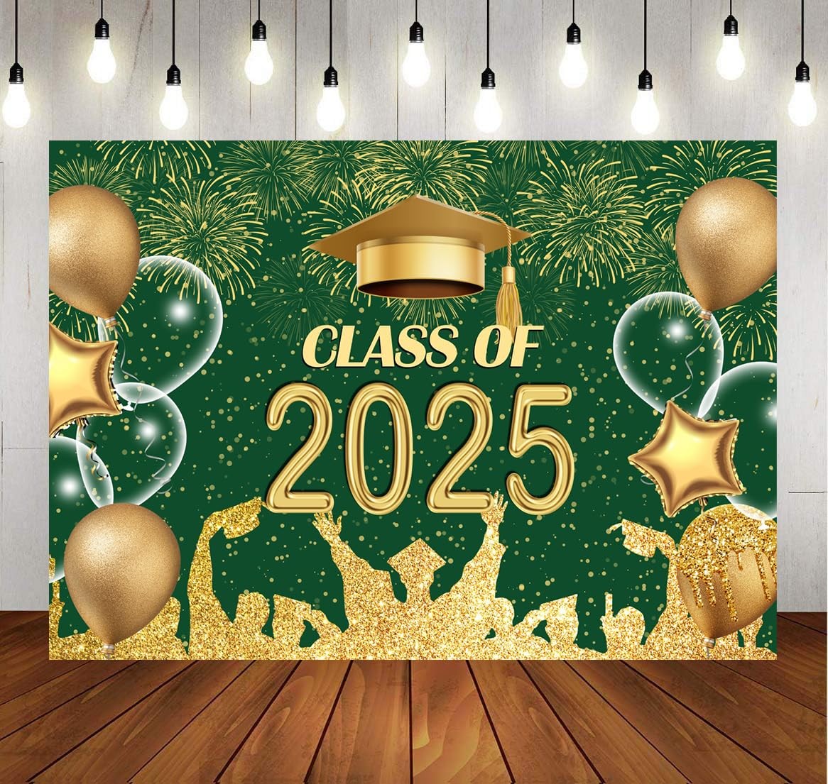 8x6ft Graduation Backdrop Green and Gold 2025 Graduation Party Backdrop for C…
