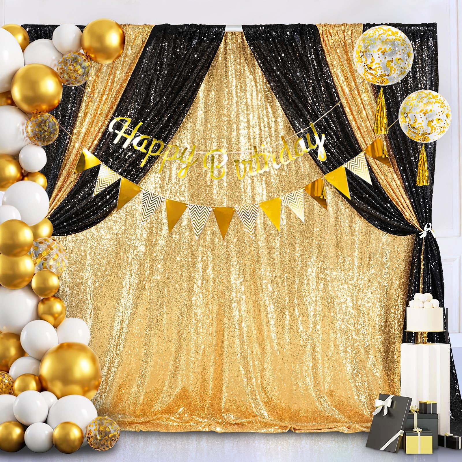 7ft x 7ft Gold Sequin Backdrop Curtain Glitter Photo Booth, Wedding Birthday