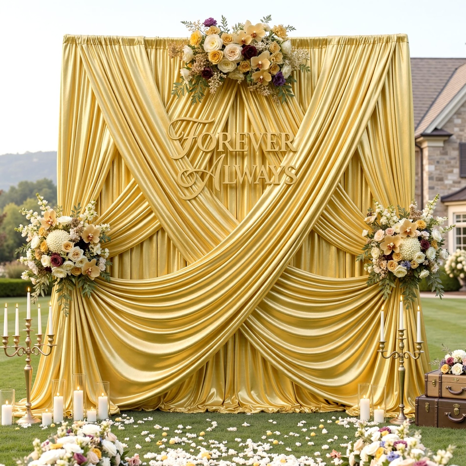 40ft x 10ft Gold Sequin Backdrop Curtain for 5’W×10’H _8 Panels,