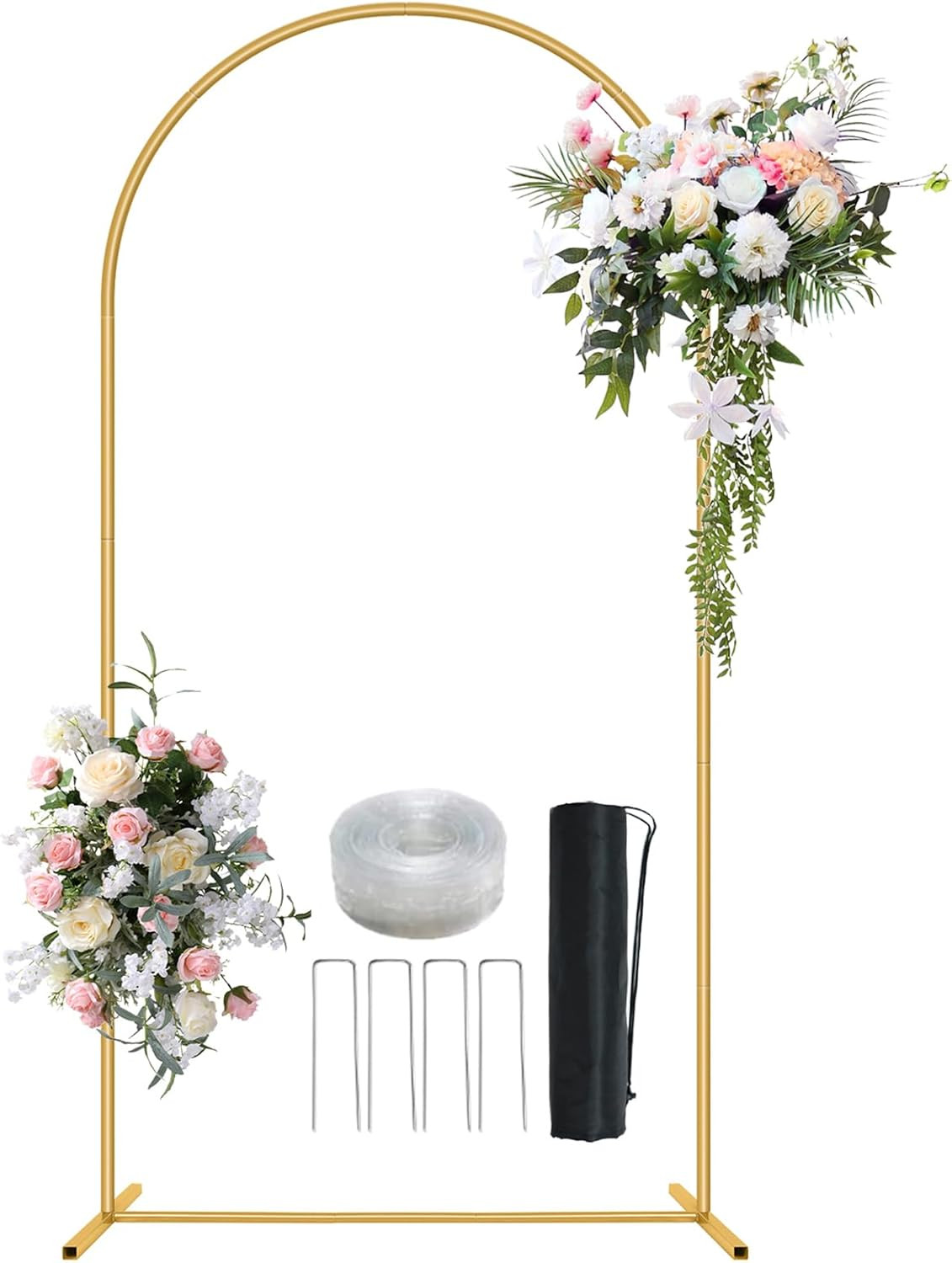 6.6FT Metal Wedding Arch Stand Gold Square Arched Backdrop Frame for Party Cerem