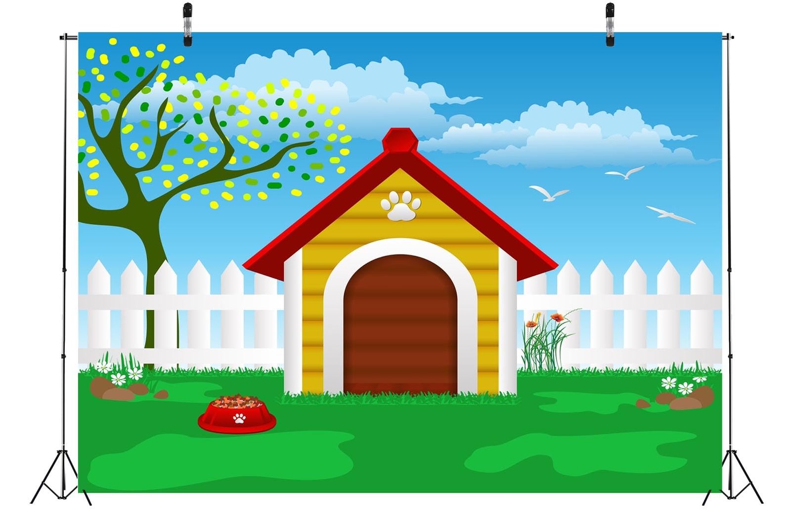 7x5ft Fabric Cartoon Pets House Backdrop Doghouse Puppy Dog Cat Party Decorat…