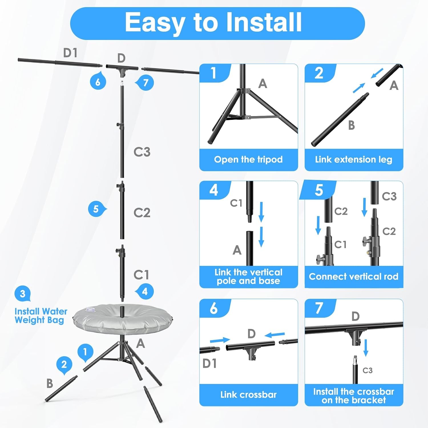 T Shape Backdrop Stand 8.5x5ft Adjustable Green Screen Photo Banner Holder