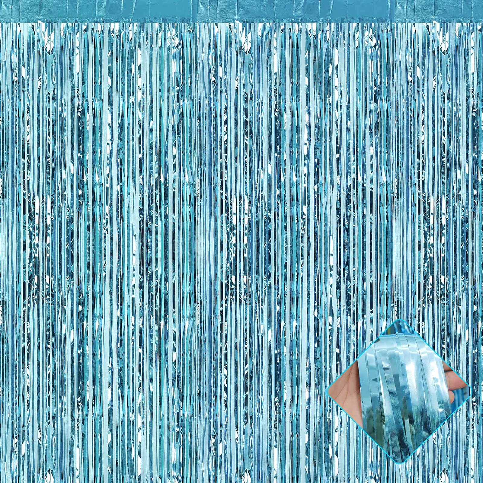 4 PCS 3.2×9.8 Ft Light Blue Foil Fringe Curtain Party Photo Backdrop