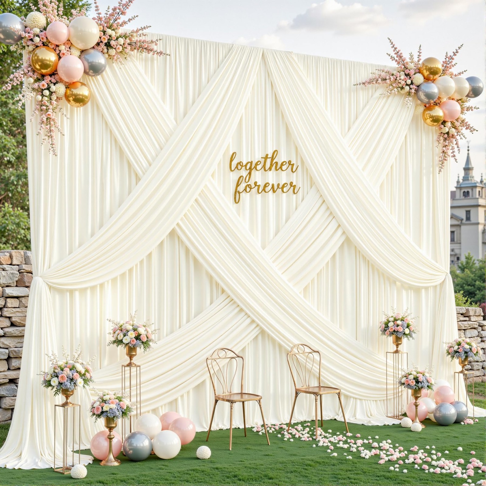10 Panles Ivory Backdrop Curtains – Wrinkle Free W4′ x H10′(10 panels),