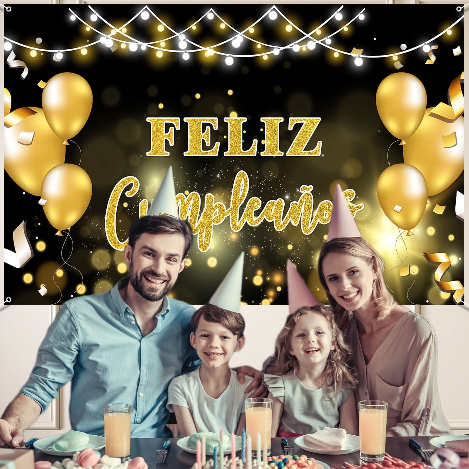Feliz Cumpleaños Backdrop, Spanish Happy Birthday Photo 6ft x 4ft, colorful